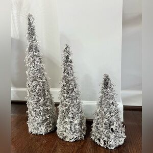 Set of 3 Snowy White Icicles Cone Trees